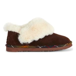 Barbour Nancy Faux Fur Lined Slipper in Chocolate Suede